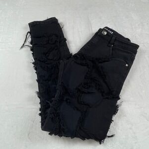 Argonaut Mens Distressed Frayed Patchwork Jeans Black Streetwear Grunge Goth Alt